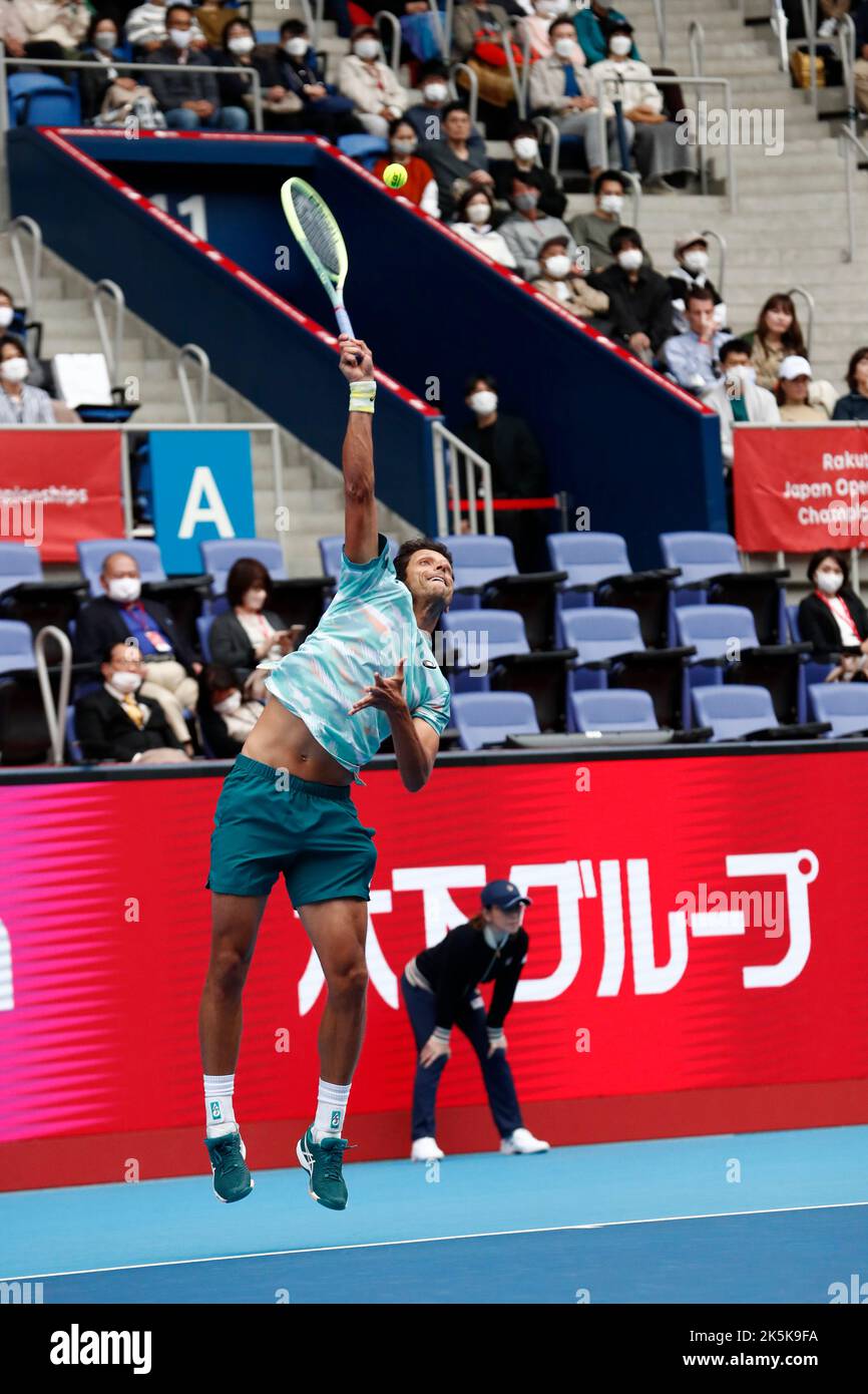 Tokyo, Japan. 9th Oct, 2022. Marcelo MELO (BRA) serves against Rafael MATOS  (BRA) and David VEGA HERNANDEZ (ESP) during their Doubles Final match at  the Rakuten Japan Open Tennis Championships 2022 at