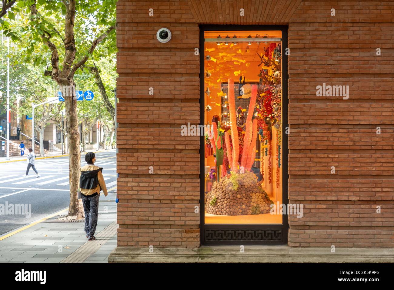 SHANGHAI, CHINA - OCTOBER 9, 2022 - A window display at a Hermes store ...
