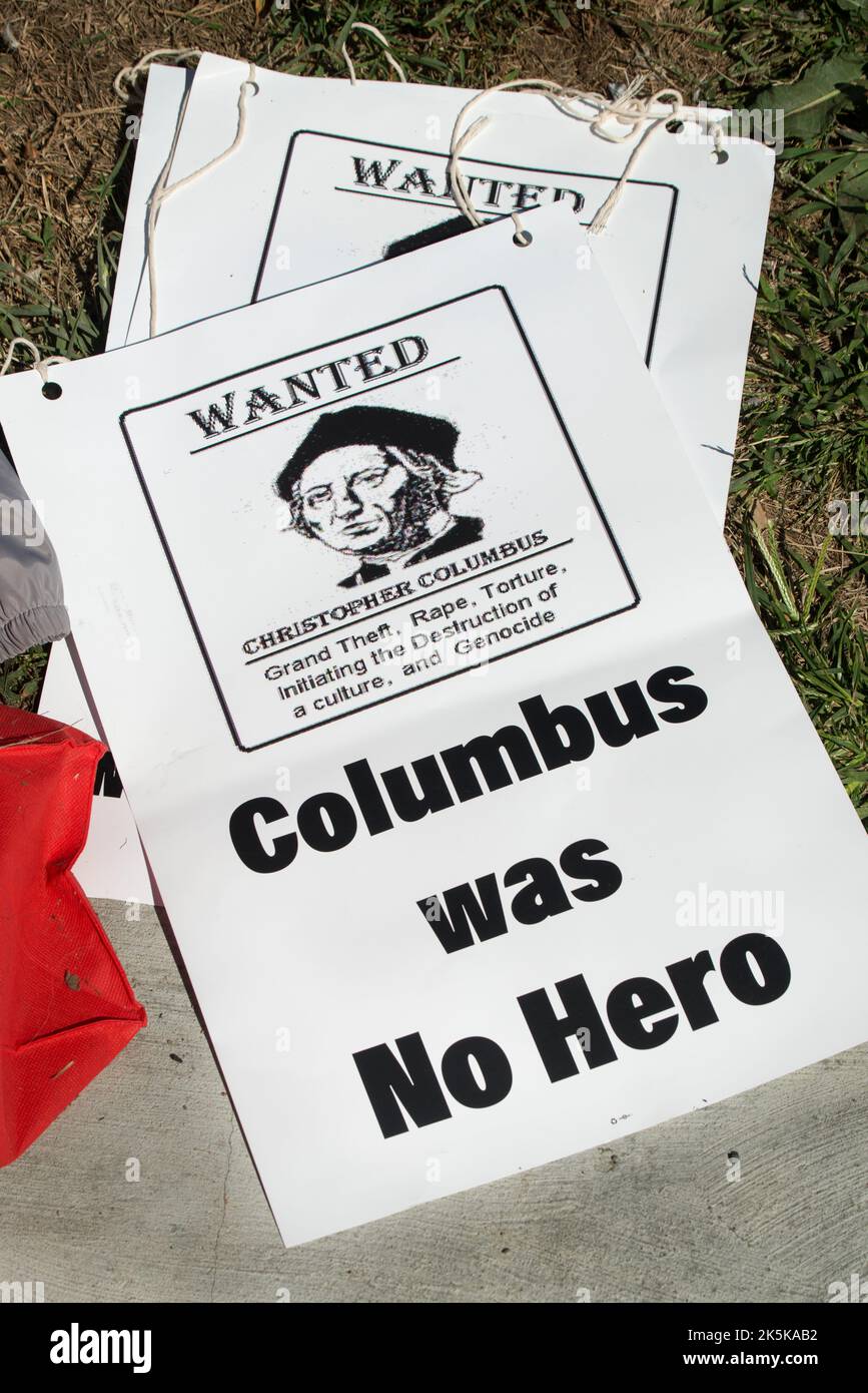 Oct 8, 2022, Boston, MA, USA: Indigenous Peoples Day.  More than 100 Indigenous people and allies rallied and marched through Boston on Saturday to support Indigenous Peoples Day replacing the U.S. national holiday of Columbus Day on the 2cd Monday in October. Credit: Chuck Nacke / Alamy Live News Stock Photo