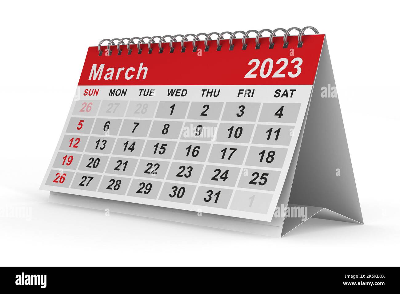 2023 year. Calendar for March. Isolated 3D illustration Stock Photo