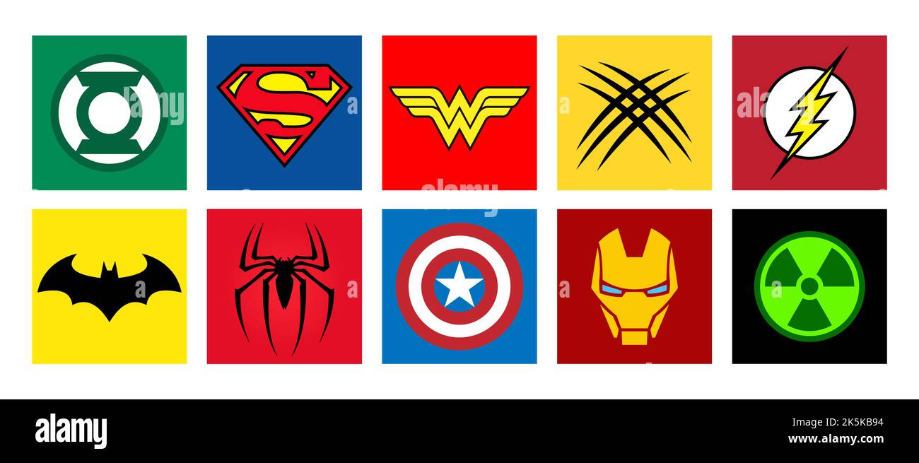 Logos Icons of the most famous superheroes in vector format Stock Vector