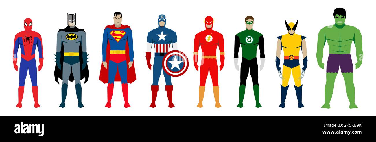 Set of Famous Superhero in vector format Stock Vector