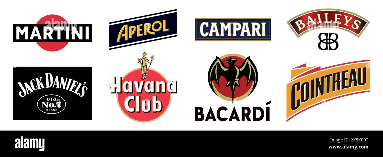 Logo label of famous global liquor brands in vector format Stock Vector