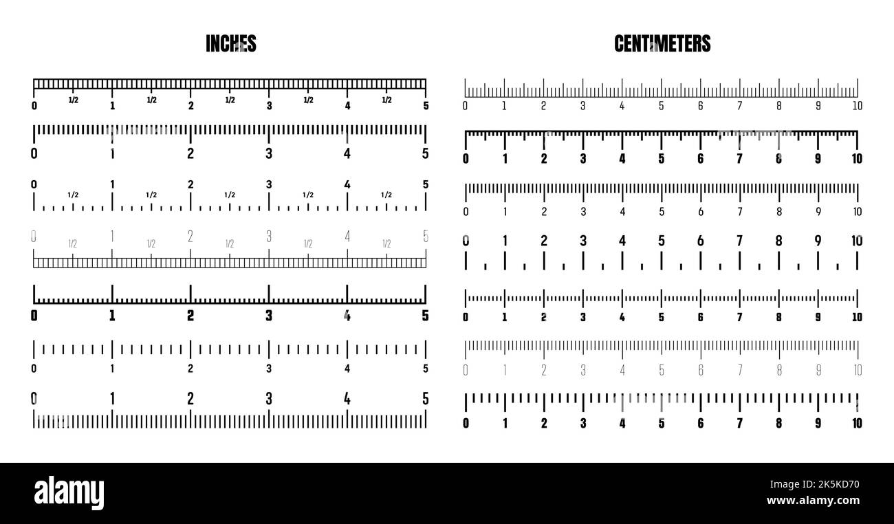 Realistic black centimeter and inch scale for measuring length or