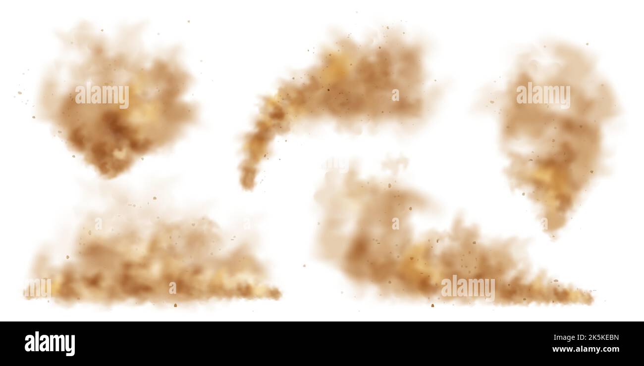 Realistic dust clouds isolated on white background. Sand storm with ...