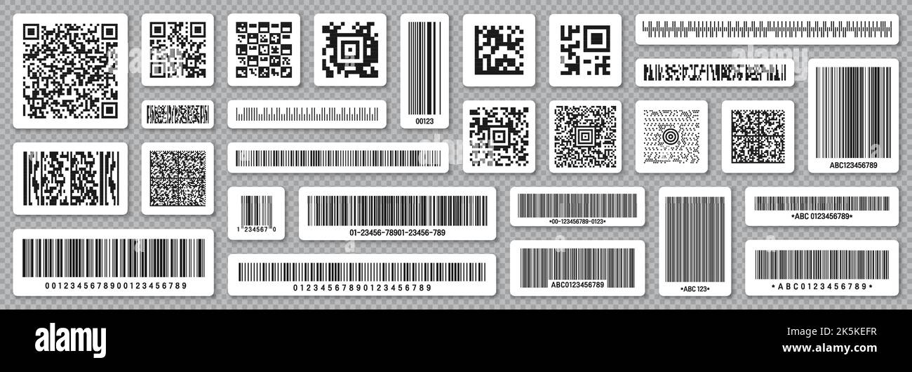 Set of product barcodes and QR codes. Identification tracking code ...