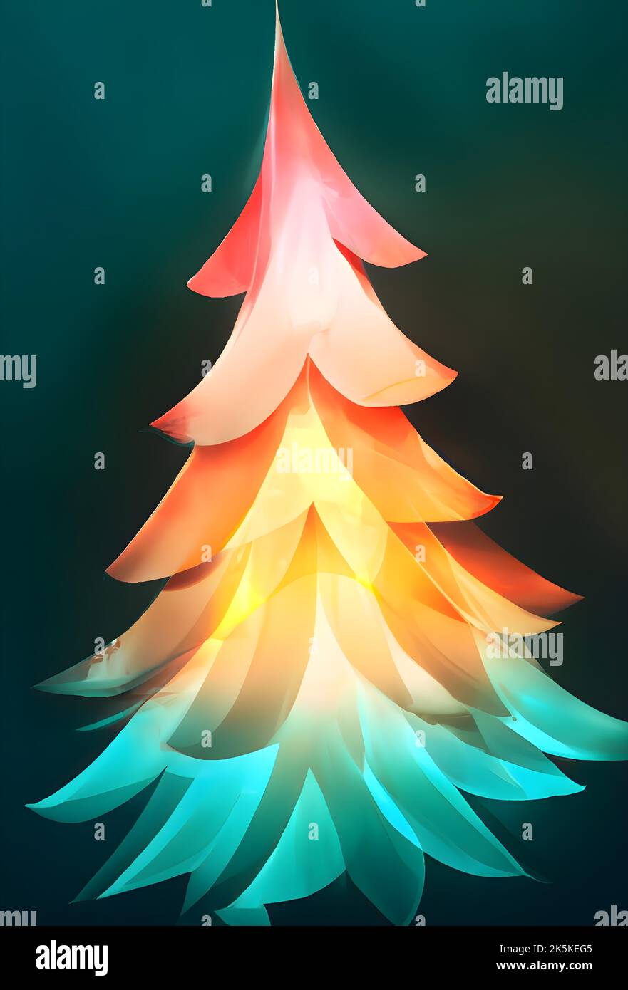 Minimalist Christmas tree with glowing neon lights, Illustration Stock
