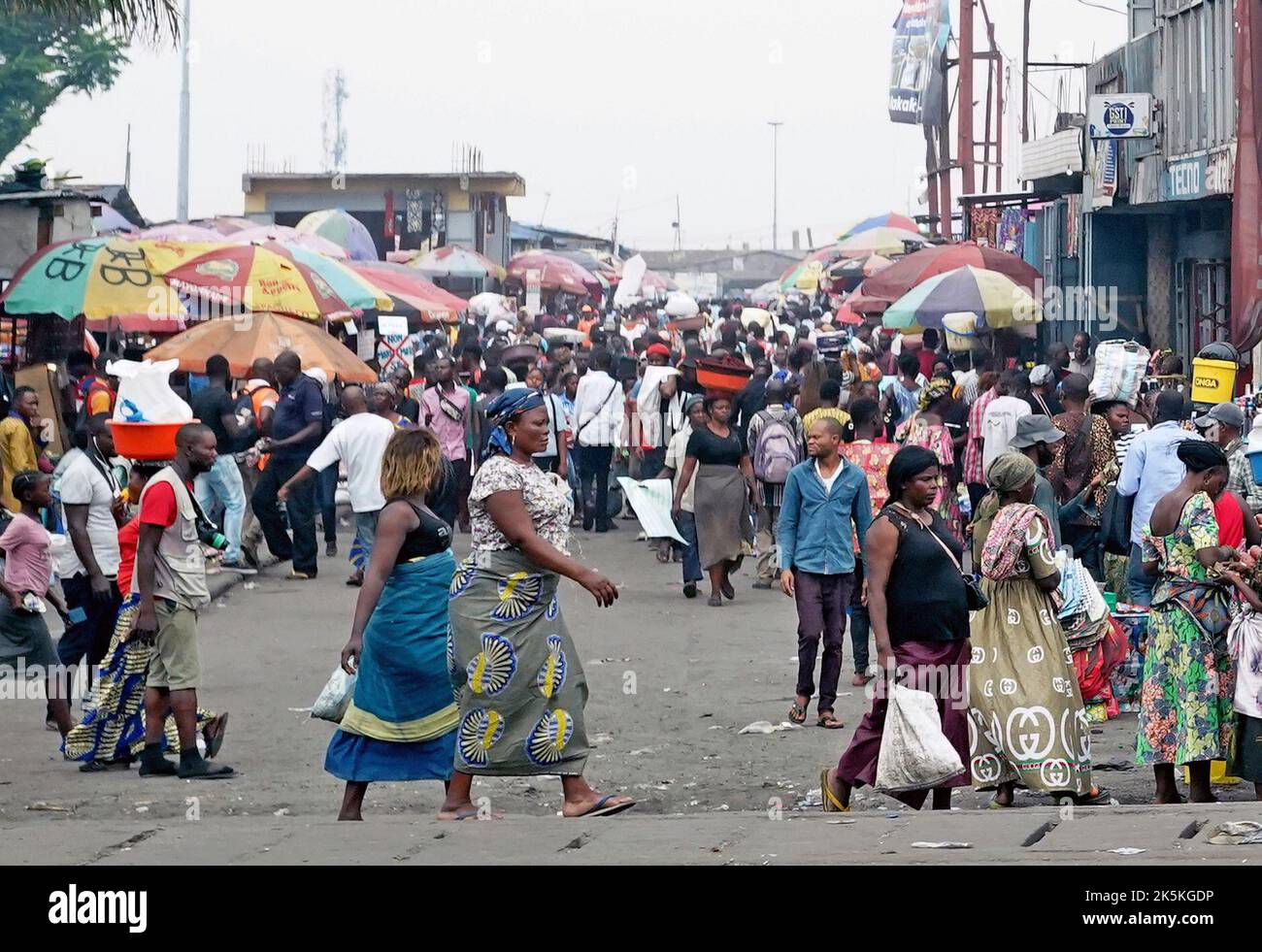 Daily life along the streets in the city centre of Kinshasa in the