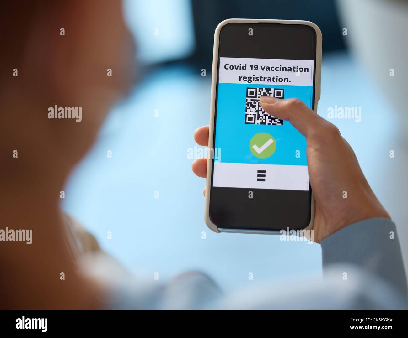 Covid phone, vaccine qr code and person with registration for medical passport, barcode for work