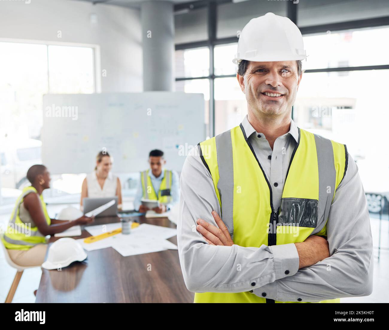Construction worker, engineer man and architecture leader or boss with