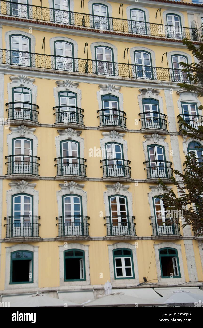 Traditional tiled house with balconies, Alfama, Lisbon, Portugal Stock Photo