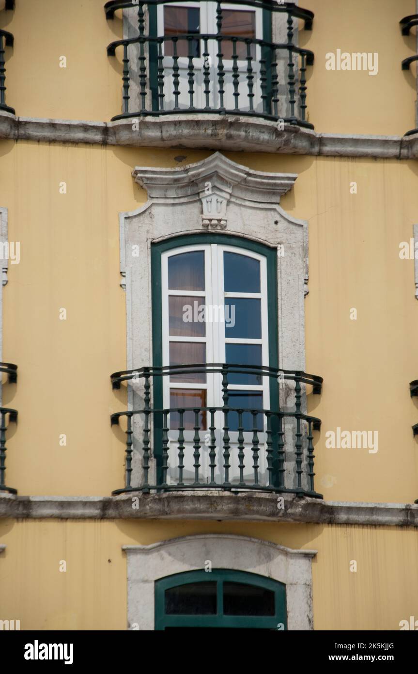 Traditional tiled house with balconies, Alfama, Lisbon, Portugal Stock Photo