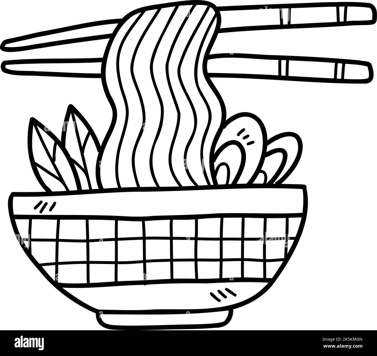 Hand Drawn delicious noodles and chopsticks illustration isolated on background Stock Vector