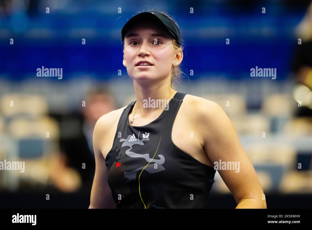 Elena Rybakina of Kazakhstan in action against Petra Kvitova of the Czech Republic during the quarter-final of the 2022 Agel Open WTA 500 tennis tournament on October 7, 2022 in Ostrava, Czech Republic - Photo: Rob Prange/DPPI/LiveMedia Stock Photo