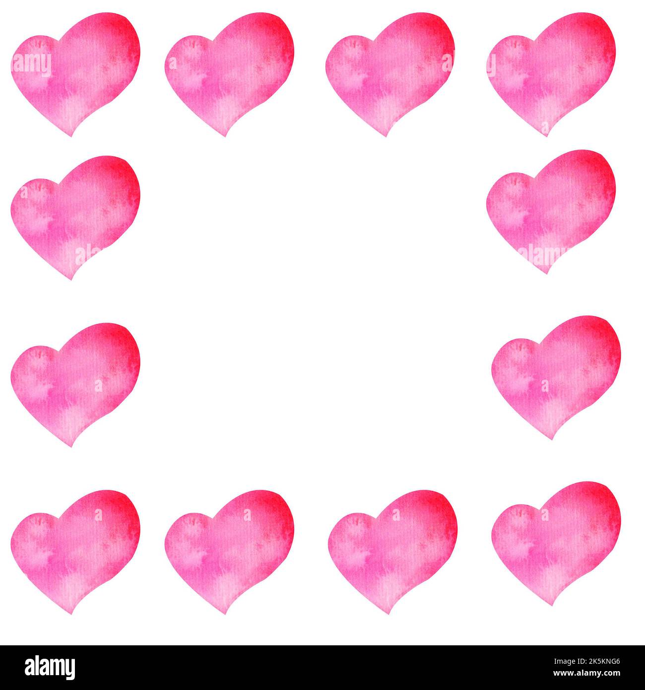 Frame with pink watercolor hearts. Isolated objects perfect for ...