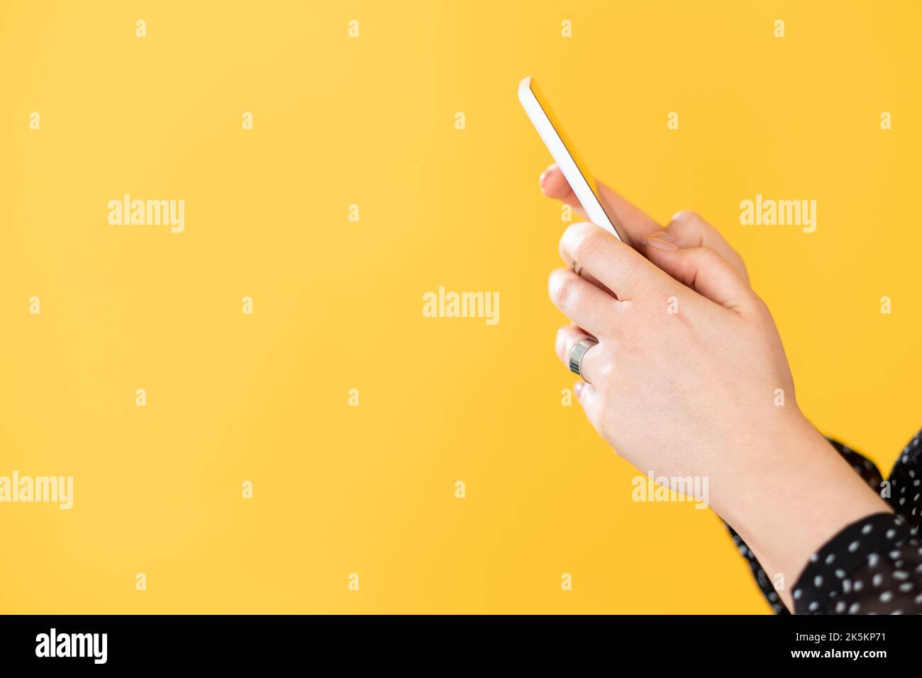 mobile communication female hands using phone app Stock Photo