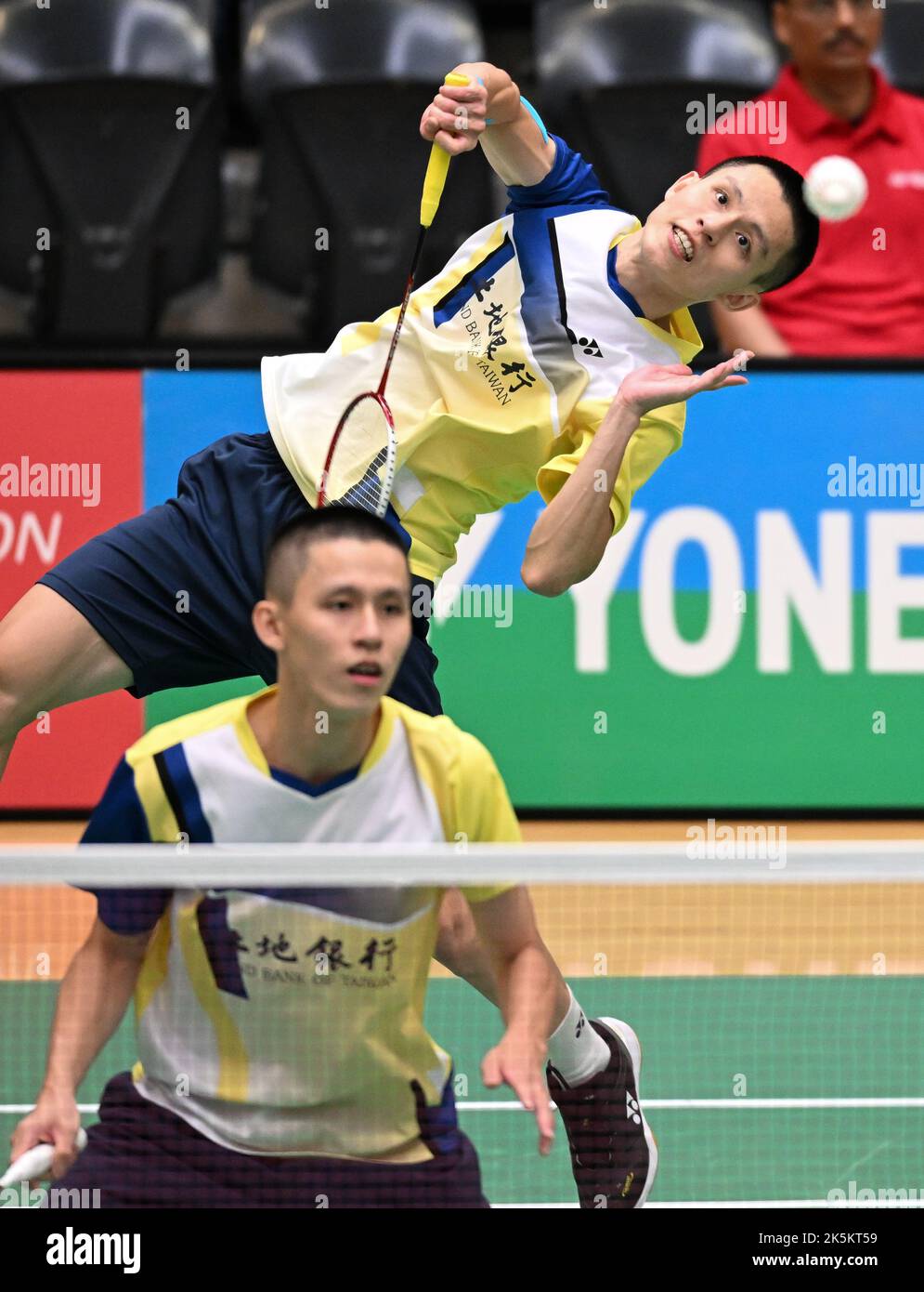 Sydney, Australia. 09th Oct, 2022. Lee Fang-Jen (Back) and Lee Fang-Chih (front) of Chinese Taipei seen in action during the YONEX Sydney International 2022 Men's Double finals match against Nyl Yakura and adam xingyu dong (Canada). Lee Fang-Jen and Lee Fang-Chih won the match 21-12, 16-21, 21-16. Credit: SOPA Images Limited/Alamy Live News Stock Photo