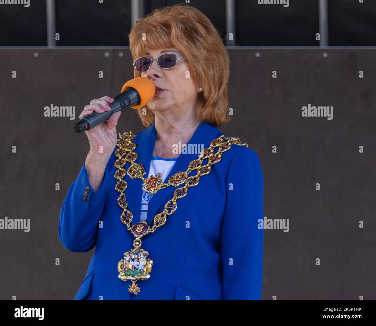 The Lord Mayor of Birmingham Cllr Maureen Cornish making a speech at the start of Birmingham Pride. Stock Photo