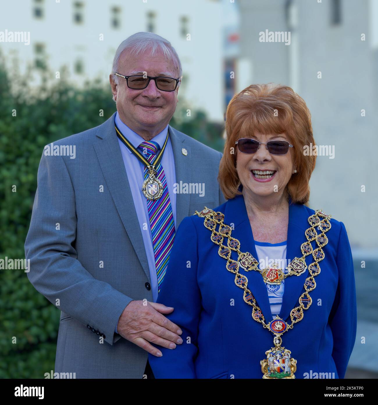Portrait of The Lord Mayor of Birmingham, Cllr Maureen Cornish, and the Lord Mayor's Consort, her husband Malcolm. Stock Photo