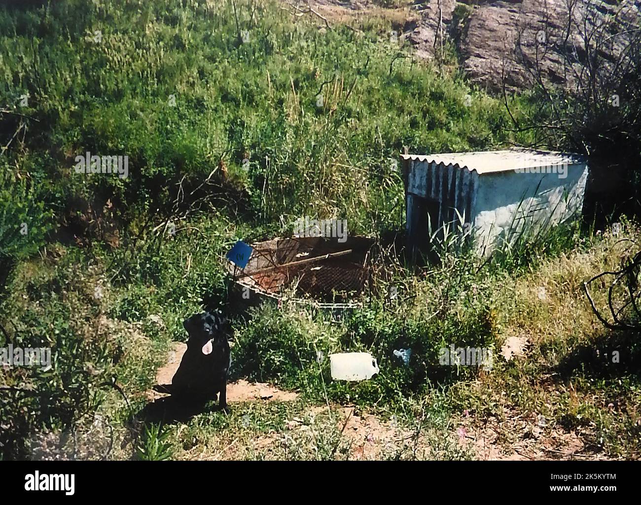 WELL - WATER SHORTAGES - a 1993 photograph of a typical home water supply in the Spanish hills near La Cala de Mijas, Costa del Sol, Spain. Stock Photo