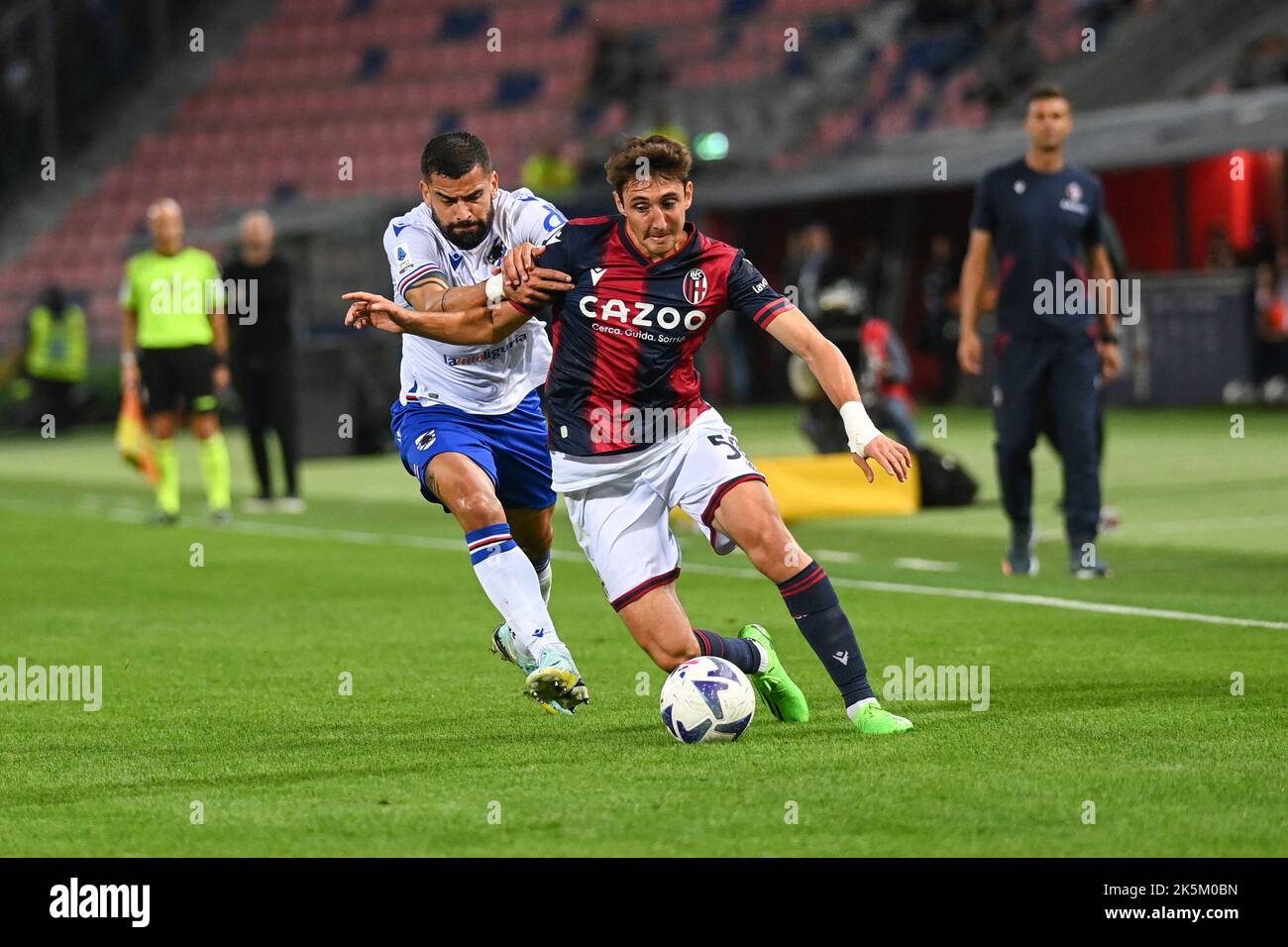 Bologna, Italy. 08th Oct, 2022. Andrea Cambiaso (Bologna FC) and Thomas