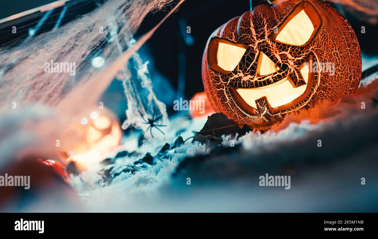 Halloween pumpkins on scary night hi res stock photography and images