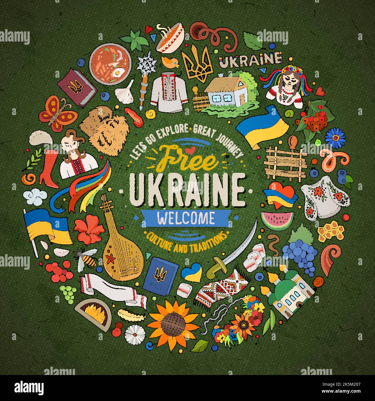 Ukraine Cartoon Set of Ukraine cartoon doodle objects, symbols and items Stock Vector ...