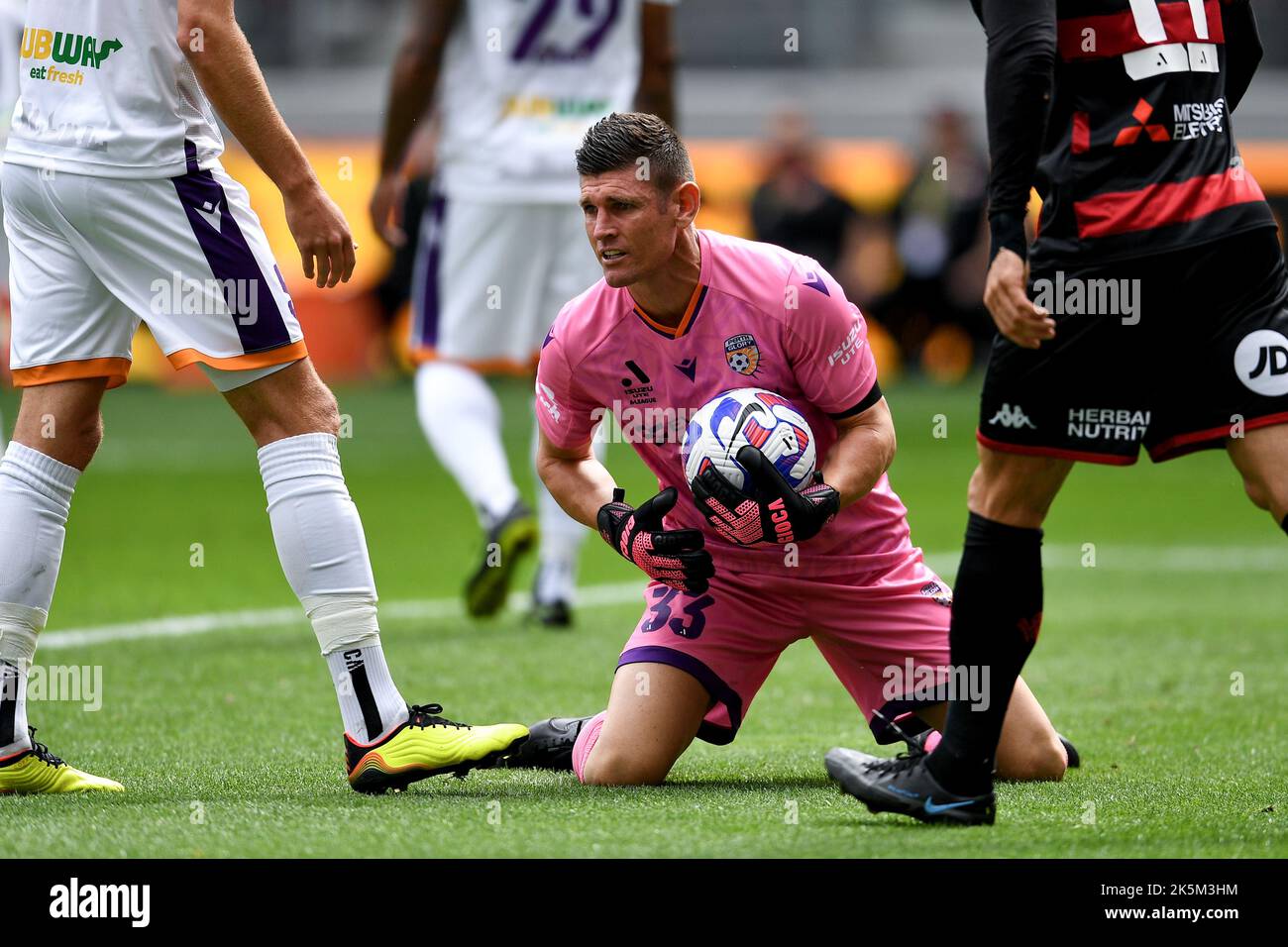 SYDNEY, AUSTRALIA - OCTOBER 09: Liam Rhys Reddy of Perth Glory holds ...