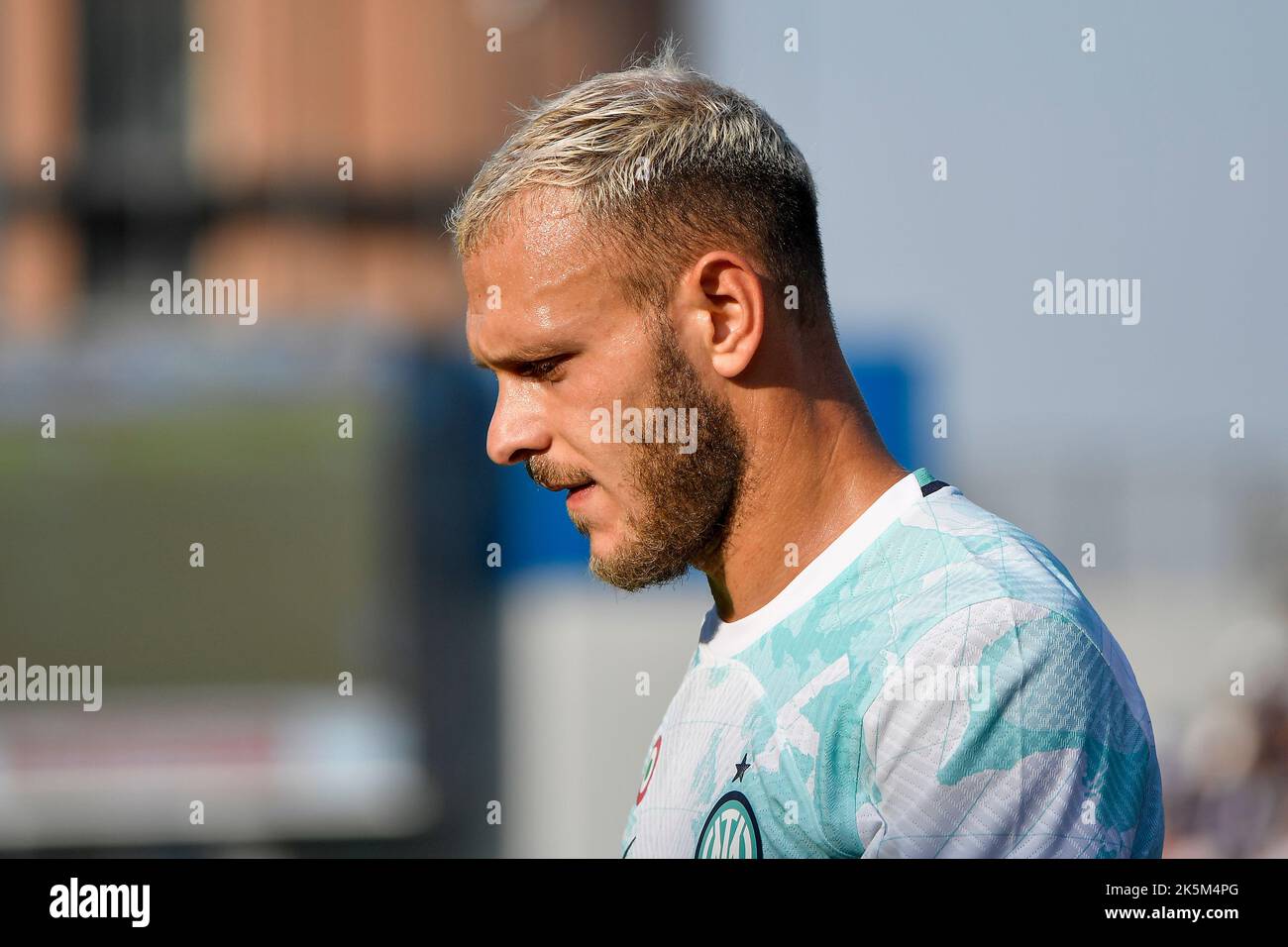 Federico Dimarco of Fc Internazionale during the Serie A football match between US Sassuolo and FC Internazionale at Citta del Tricolore stadium in Re Stock Photo