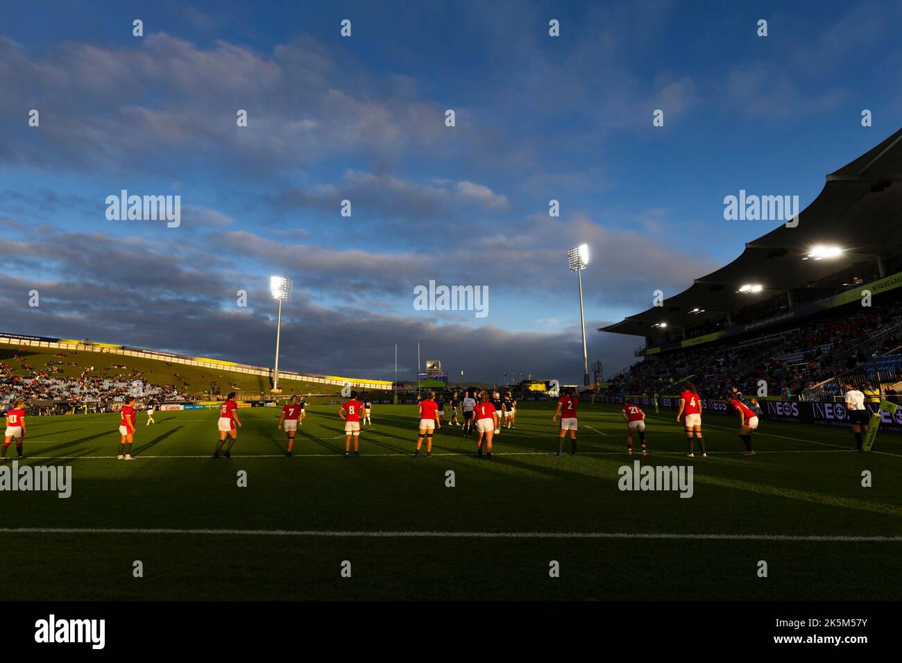 Wales on their try line as they defend a penalty during the Women's Rugby World Cup group stage match at the Semenoff Stadium, Whangarei. Picture date: Sunday October 9, 2022. Stock Photo