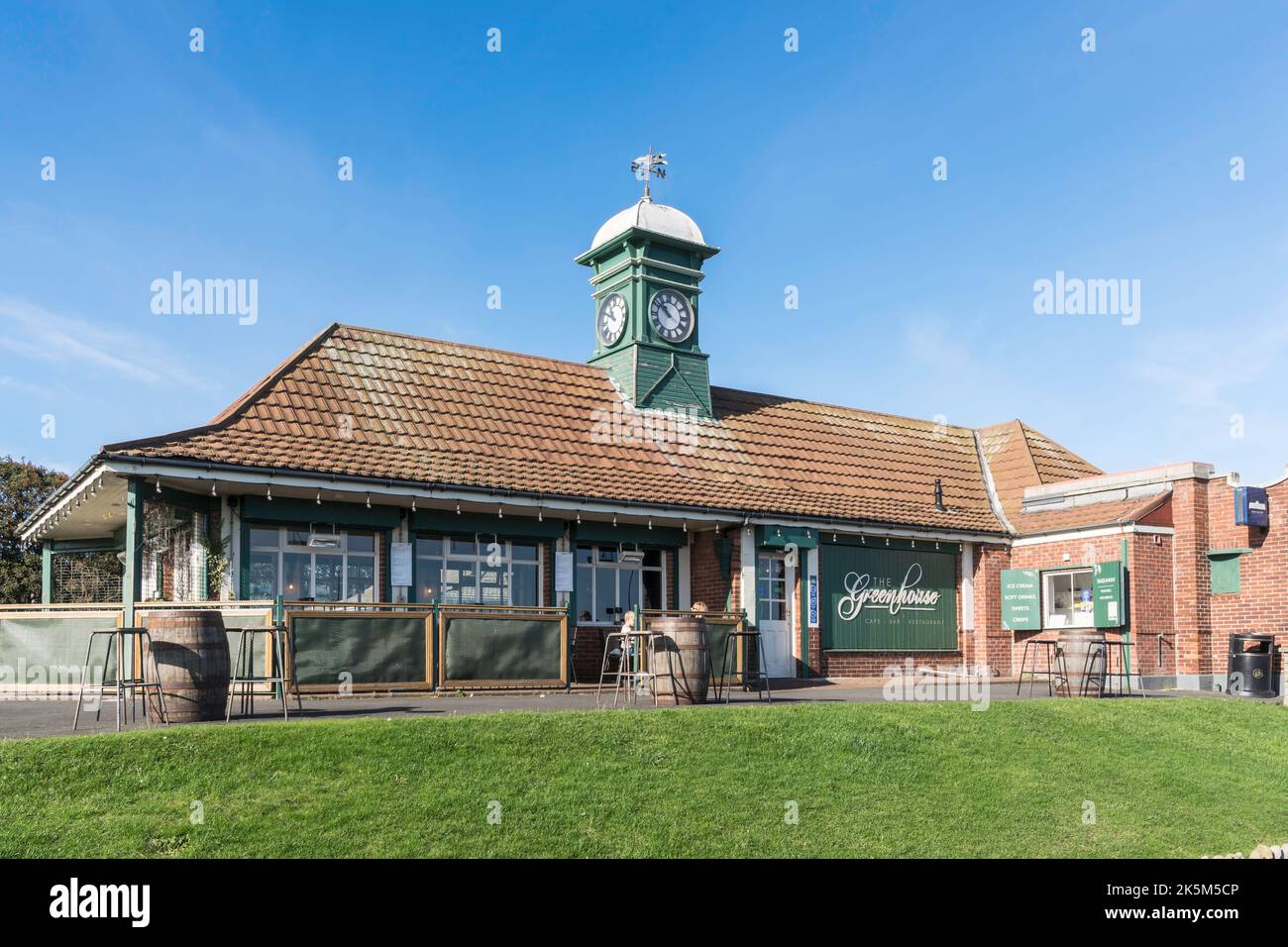 The Greenhouse Café or Clock Tower Café in Tynemouth Park, North Tyneside, England, UK Stock Photo