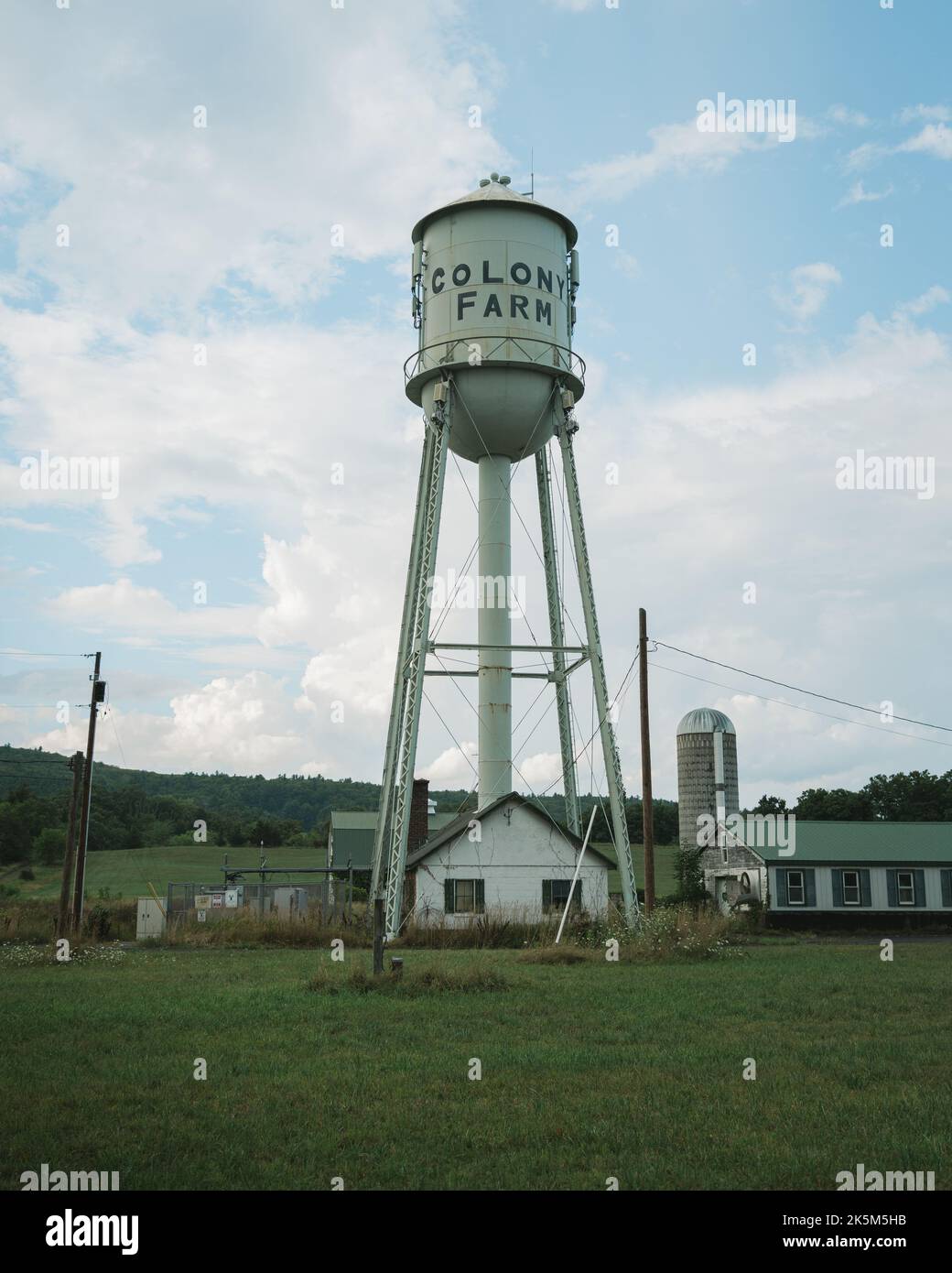 Water tower with Colony Farm sign, Kerhonkson, New York Stock Photo - Alamy