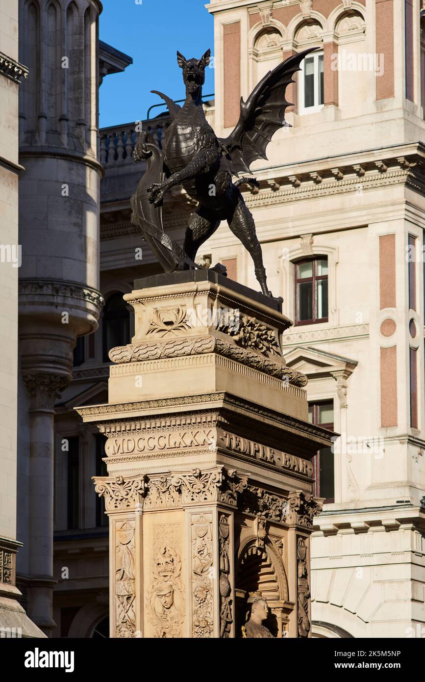 The 19th century Temple Bar Memorial between the Strand and Fleet Street, London UK, marking the entrance to the City of London Stock Photo