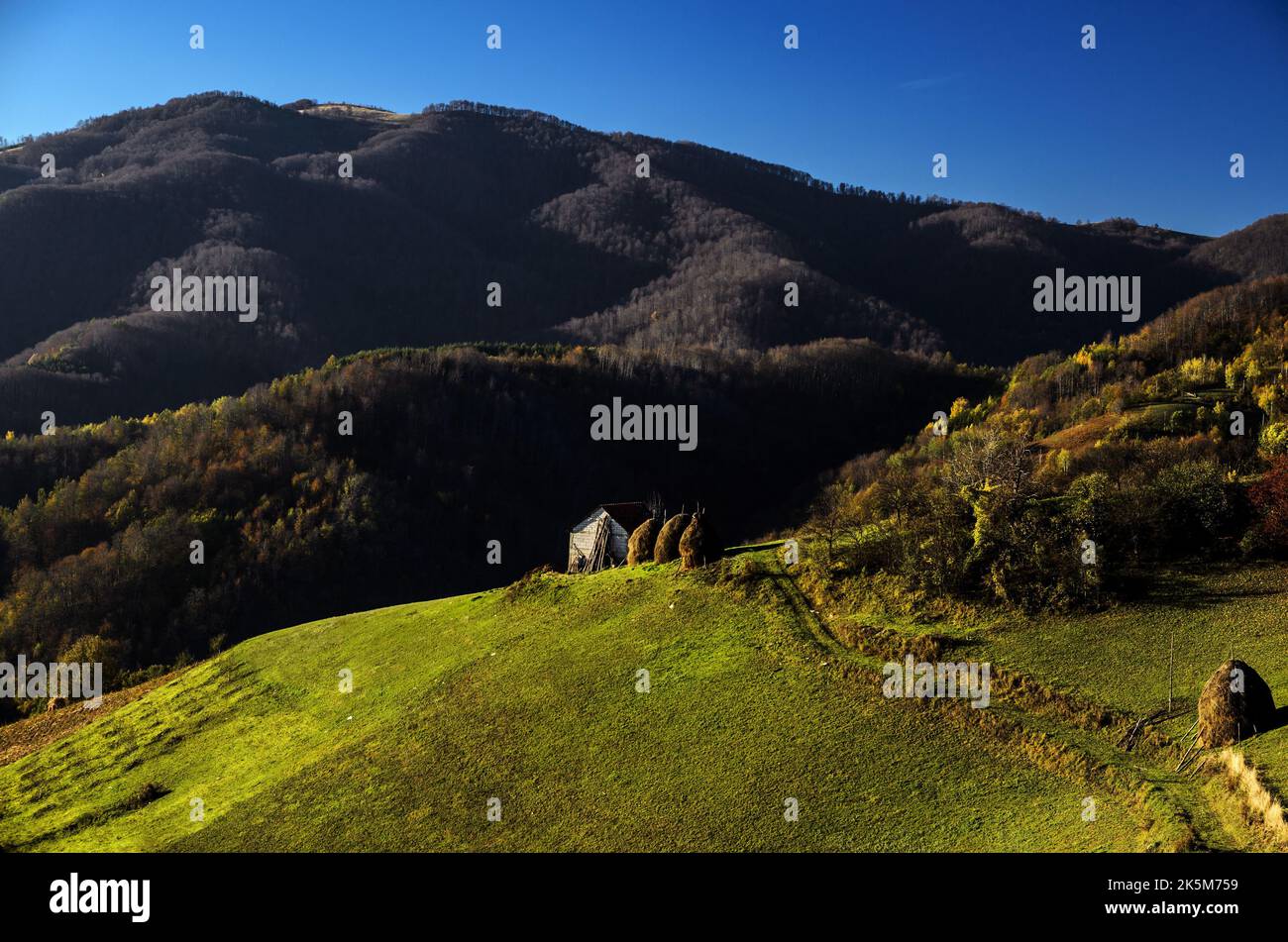 Stanina Reka The Medvednik mountain in the background of a green hill in Serbia ...