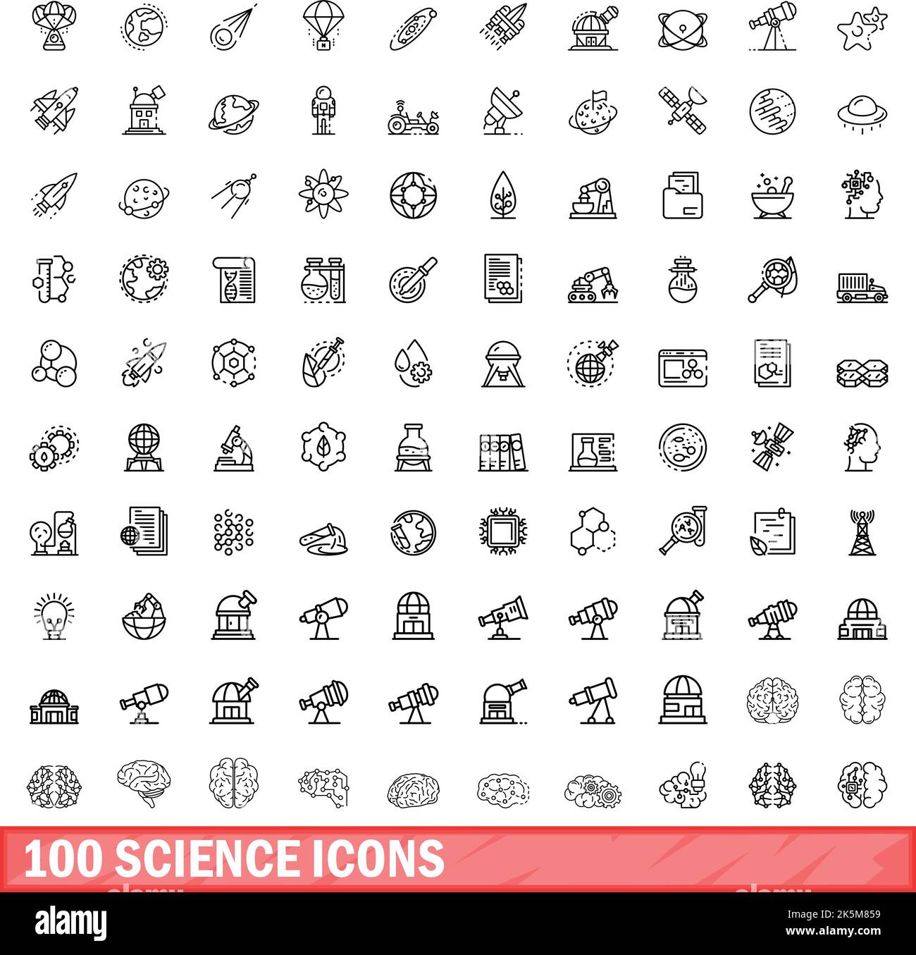 100 science icons set. Outline illustration of 100 science icons vector ...