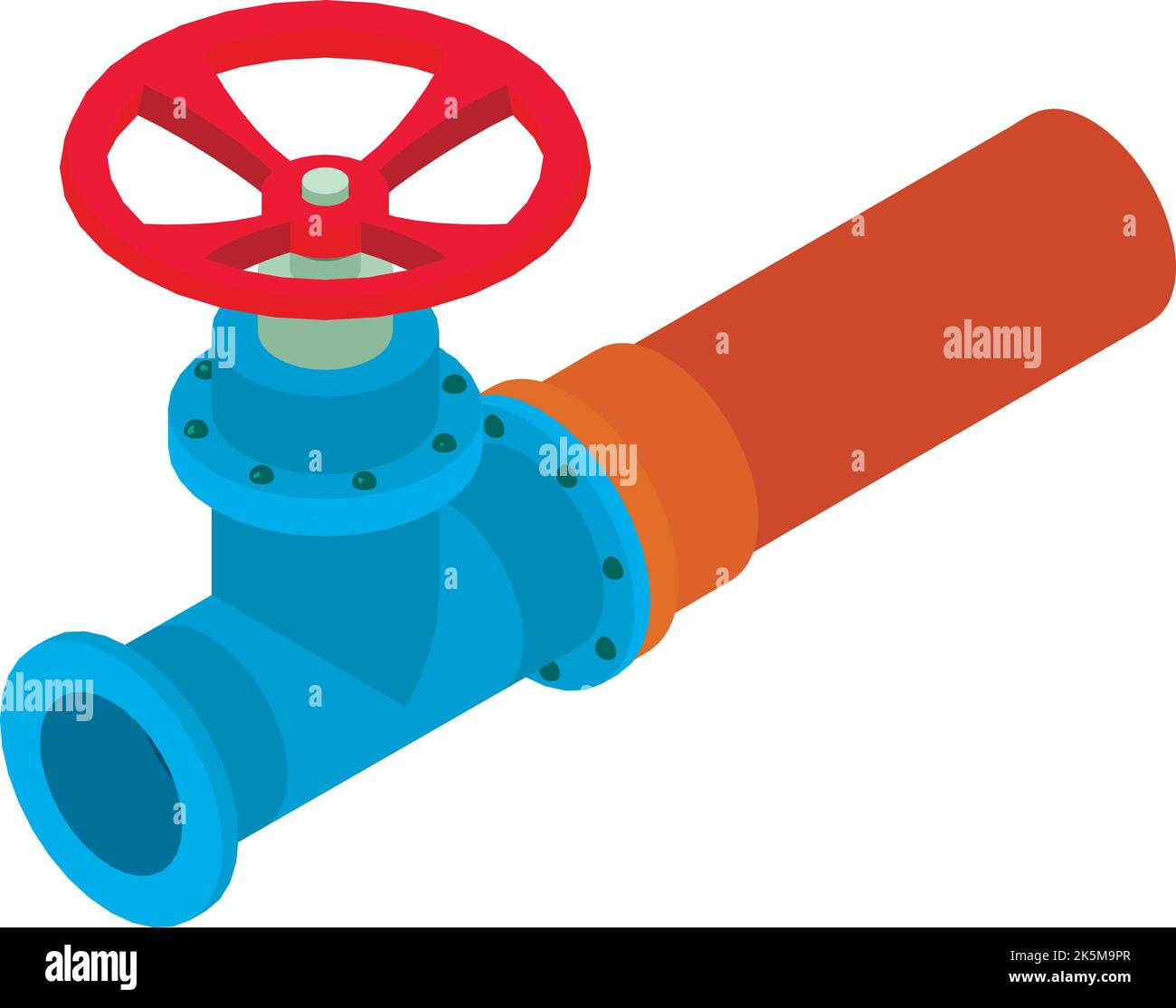 Piping part icon isometric vector. Part of new pipe with red round ...