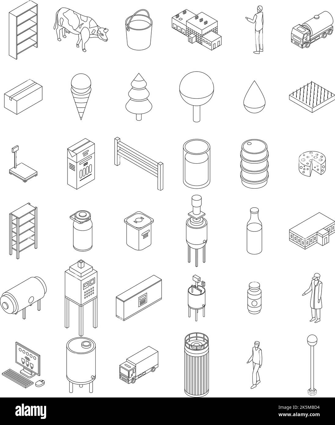 Milk factory icons set. Isometric set of milk factory vector icons ...