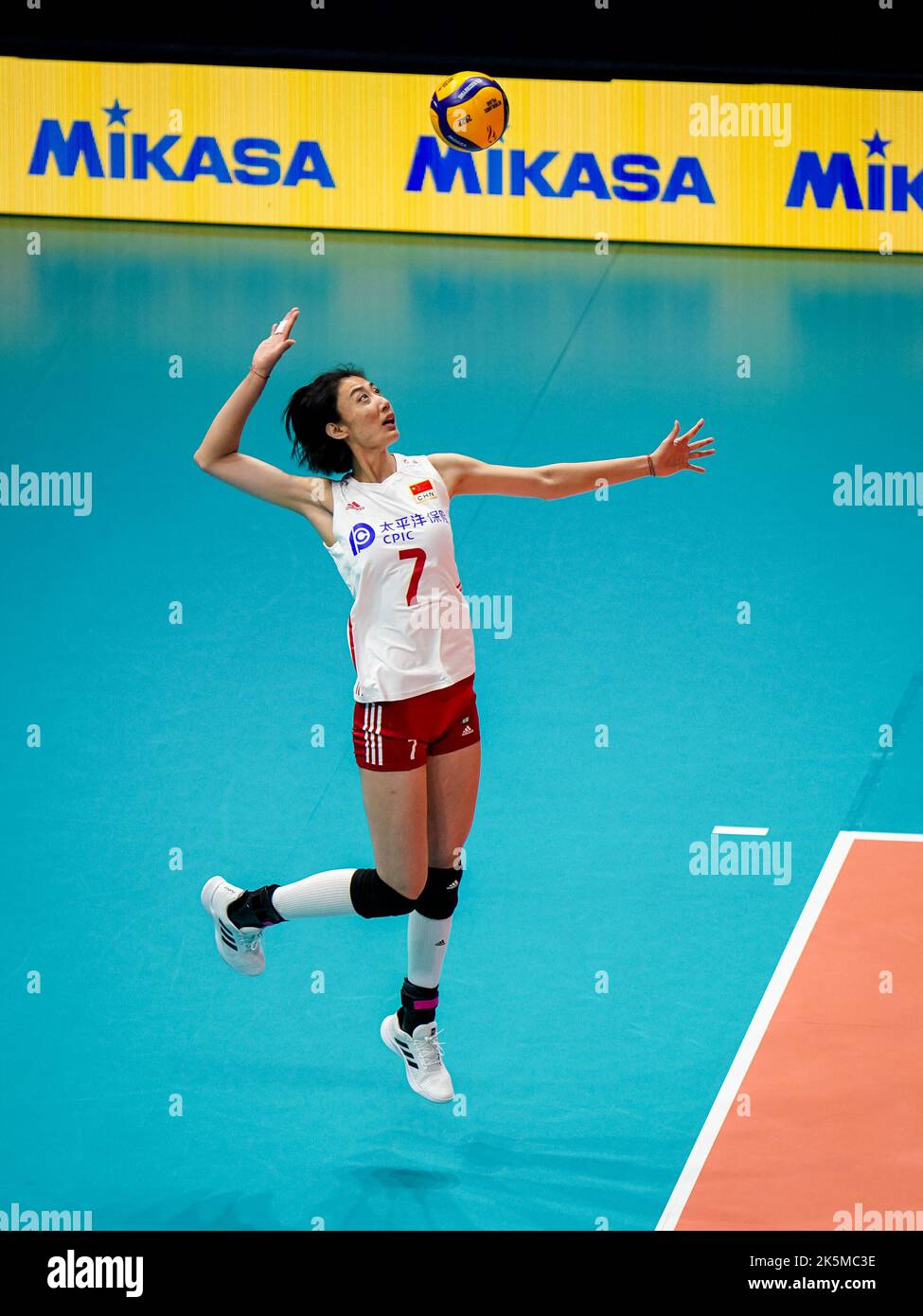 ROTTERDAM, NETHERLANDS - OCTOBER 9: Yuanyuan Wang of China serves ...