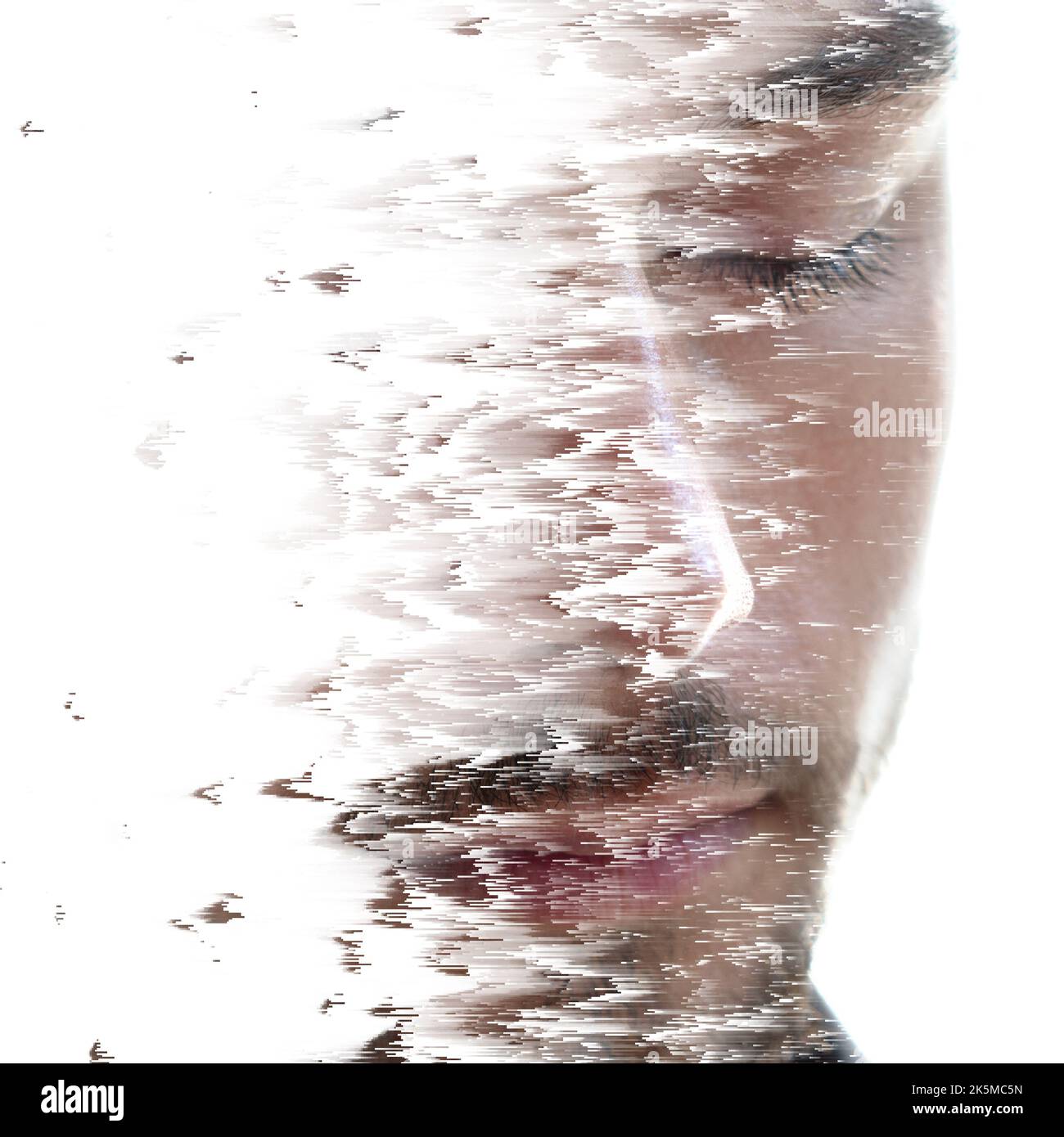 Pixelsort pattern combined with a portrait Stock Photo