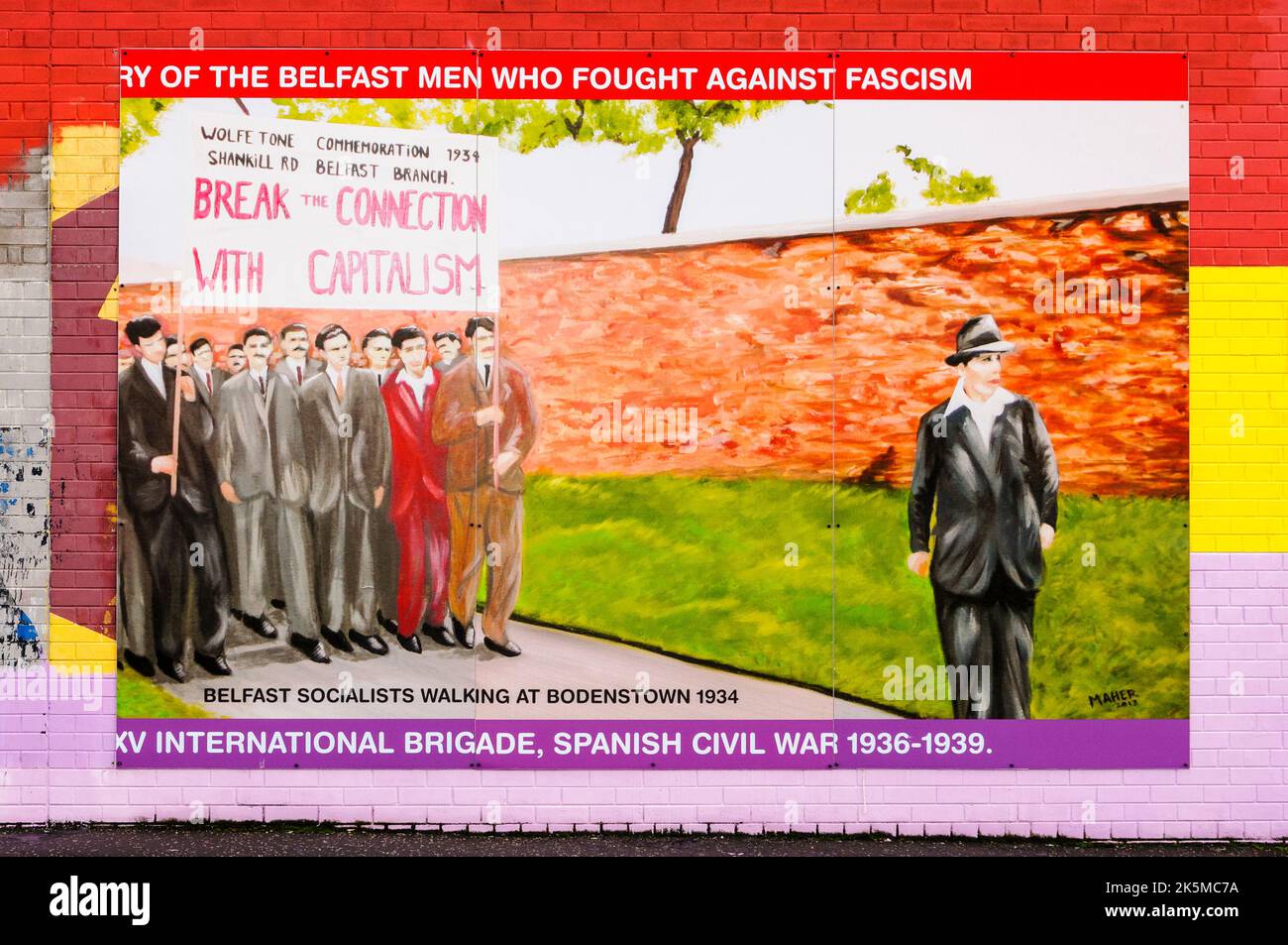 Mural at the International Peace Wall, Belfast showing Belfast socialists, Bodenstown, 1934 Stock Photo