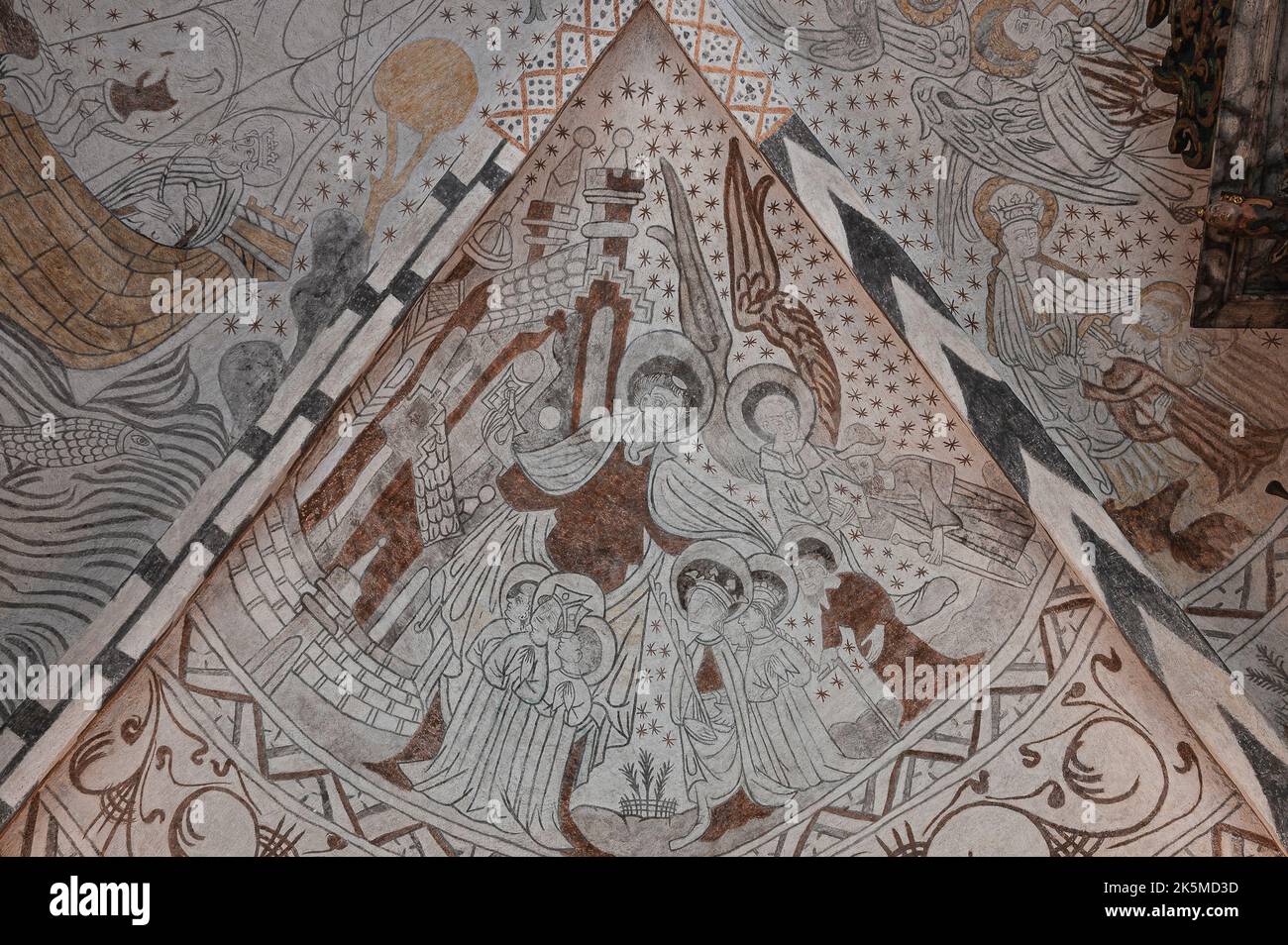 St. Peter opens the gate to heaven, a frwesco from the 1500 in Kirke