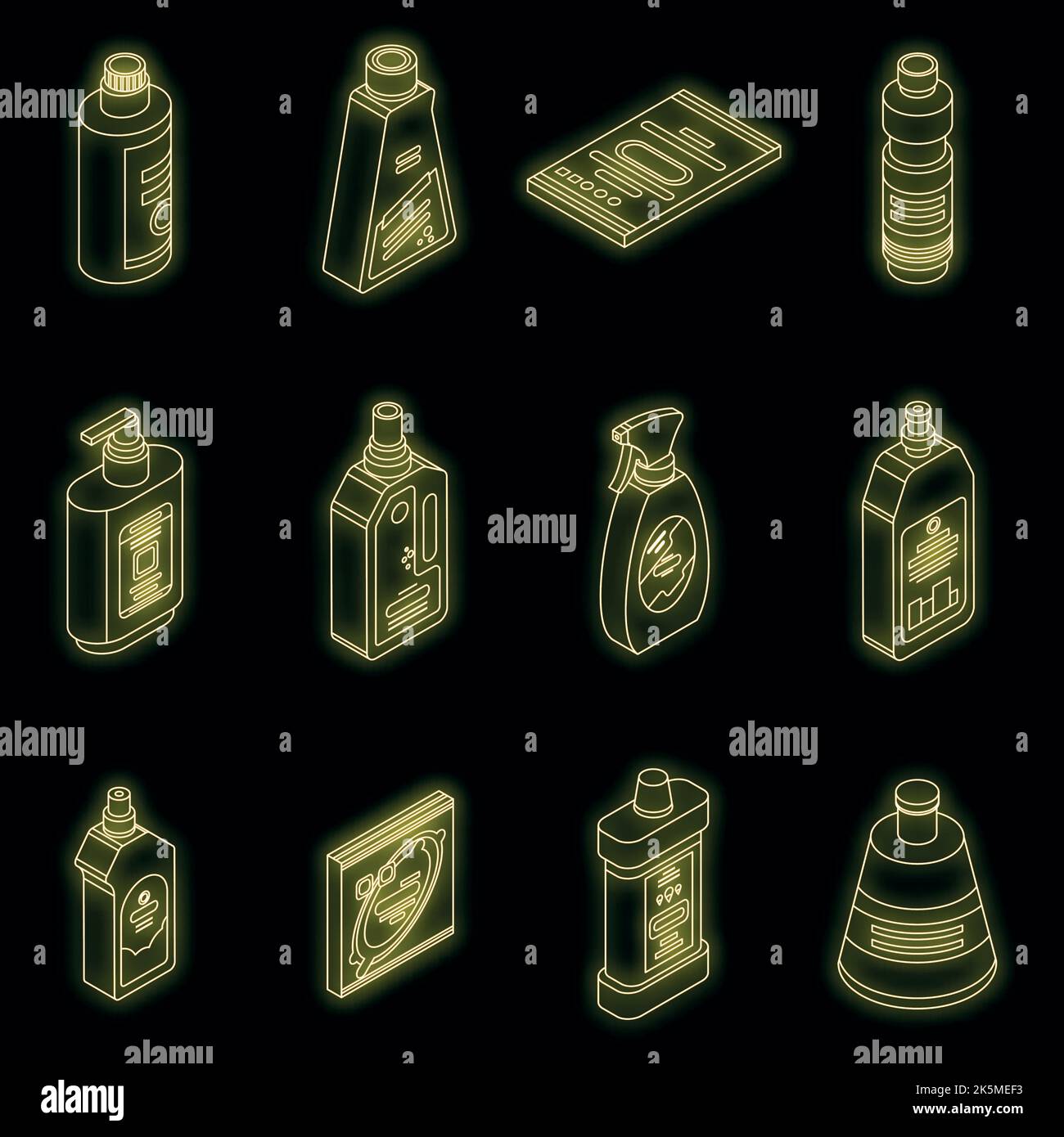 Bleach icons set. Isometric set of bleach vector icons neon color on ...