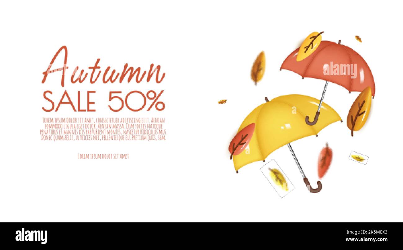 Autumn sale flyer template. Bright fall leaves with umbrella . Poster ...