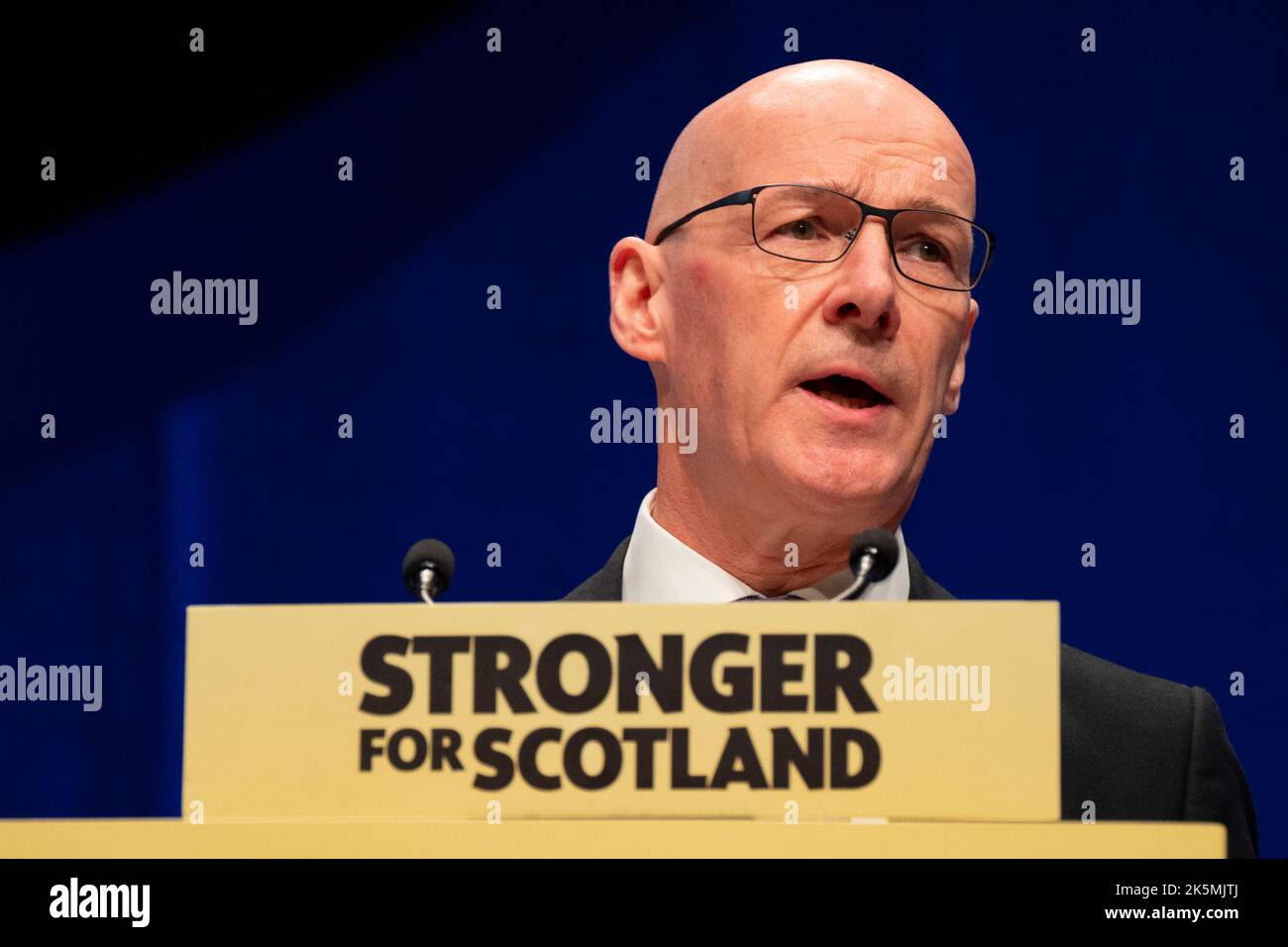 Aberdeen, Scotland, UK. 9th October 2022.  Deputy First Minister John Swinney gives speech to the delegates.  Iain Masterton/Alamy Live News Stock Photo