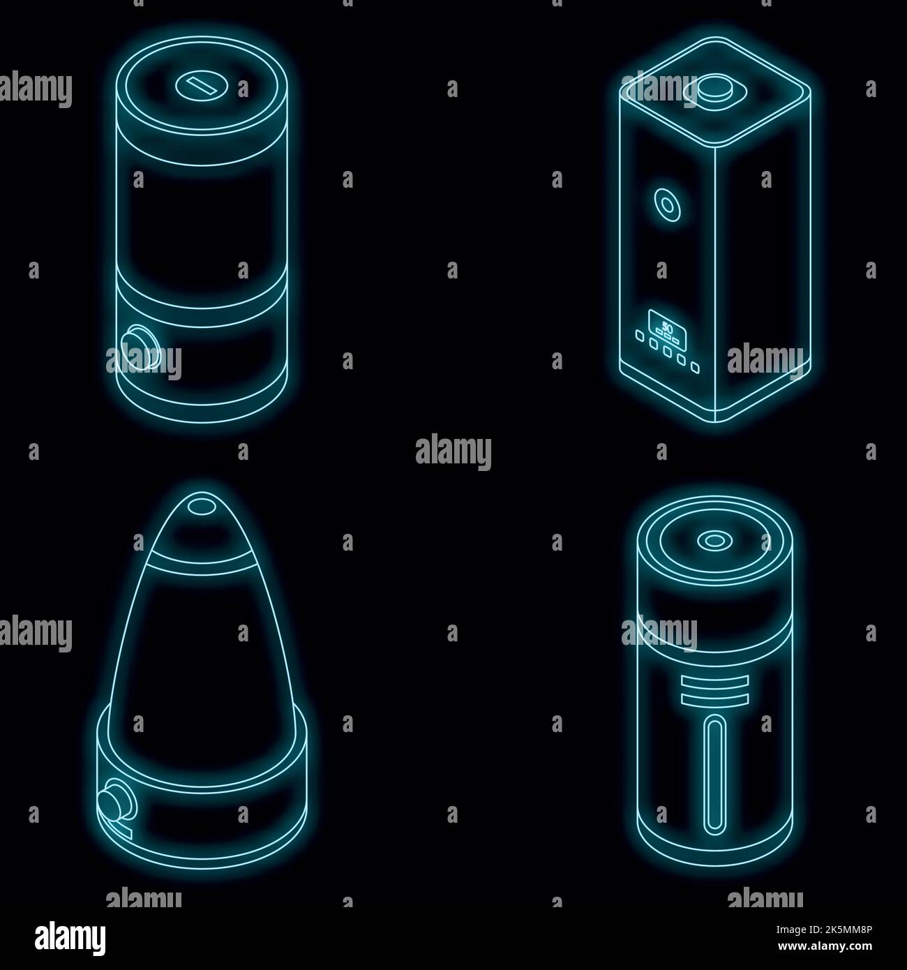 Humidifier icons set. Isometric set of humidifier vector icons neon ...
