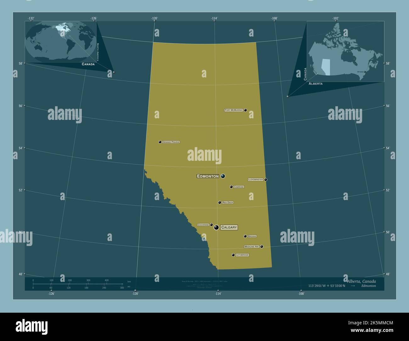 Alberta, Province Of Canada. Solid Color Shape. Locations And Names Of ...