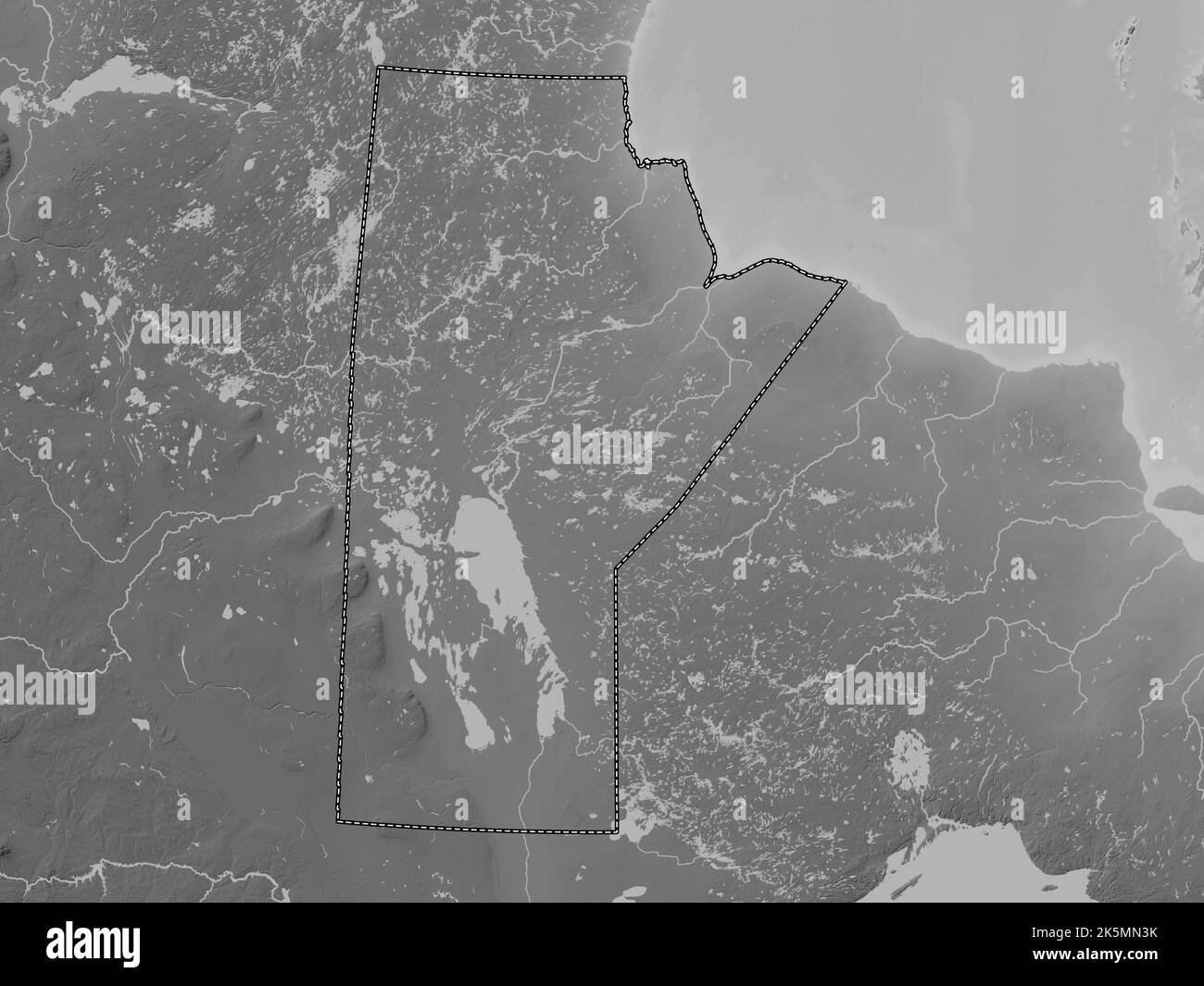 Canada map zoom border grayscale - Manitoba Province Of Canada Grayscale Elevation Map With Lakes And Rivers 2K5MN3K 