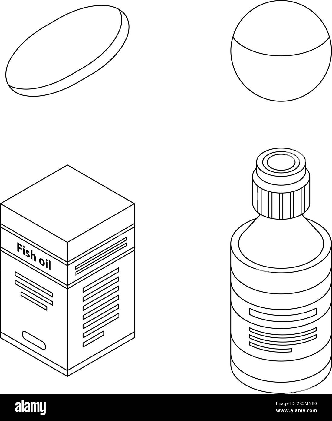 Fish oil icons set. Isometric set of fish oil vector icons outline thin ...
