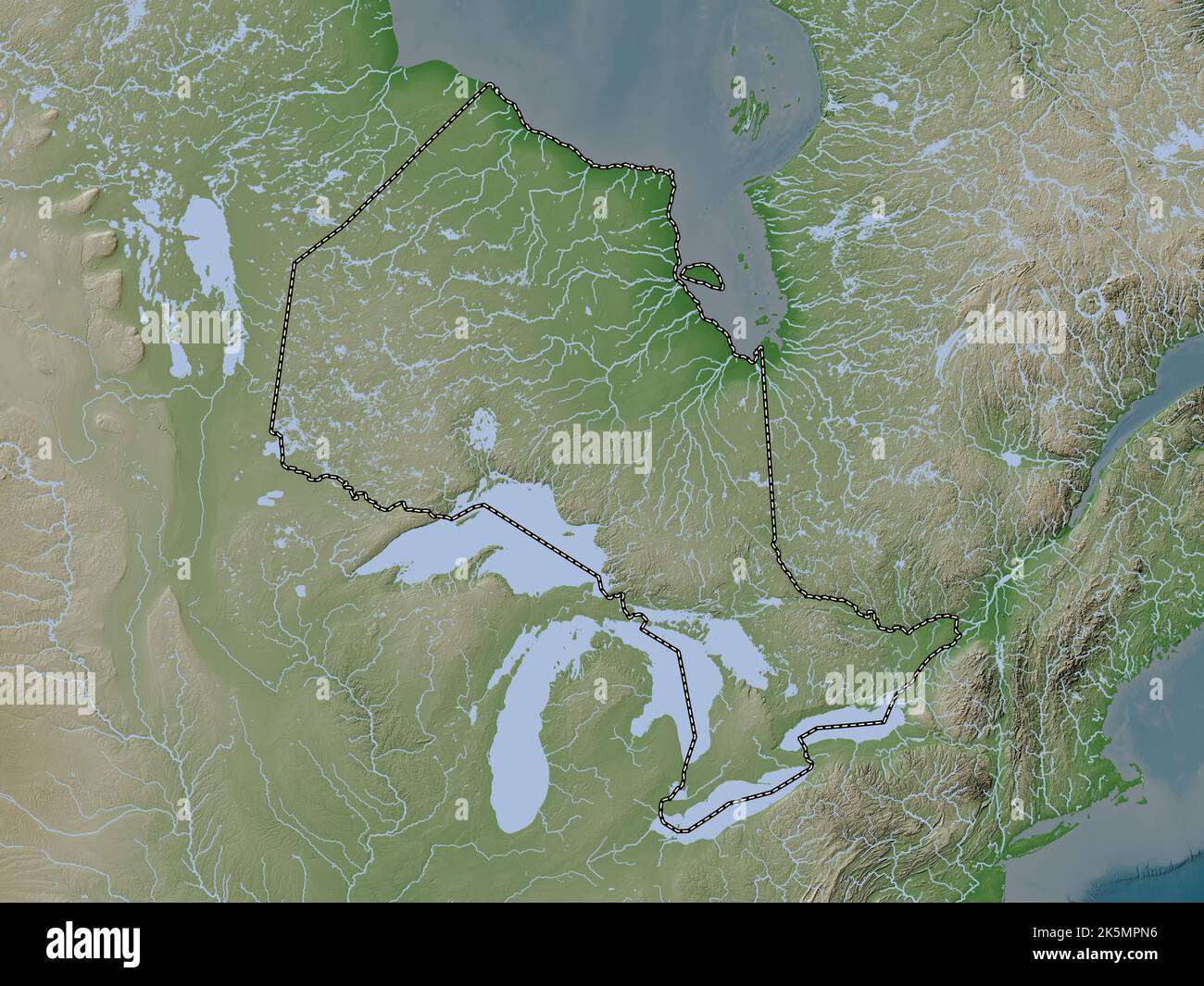 Ontario, province of Canada. Elevation map colored in wiki style with