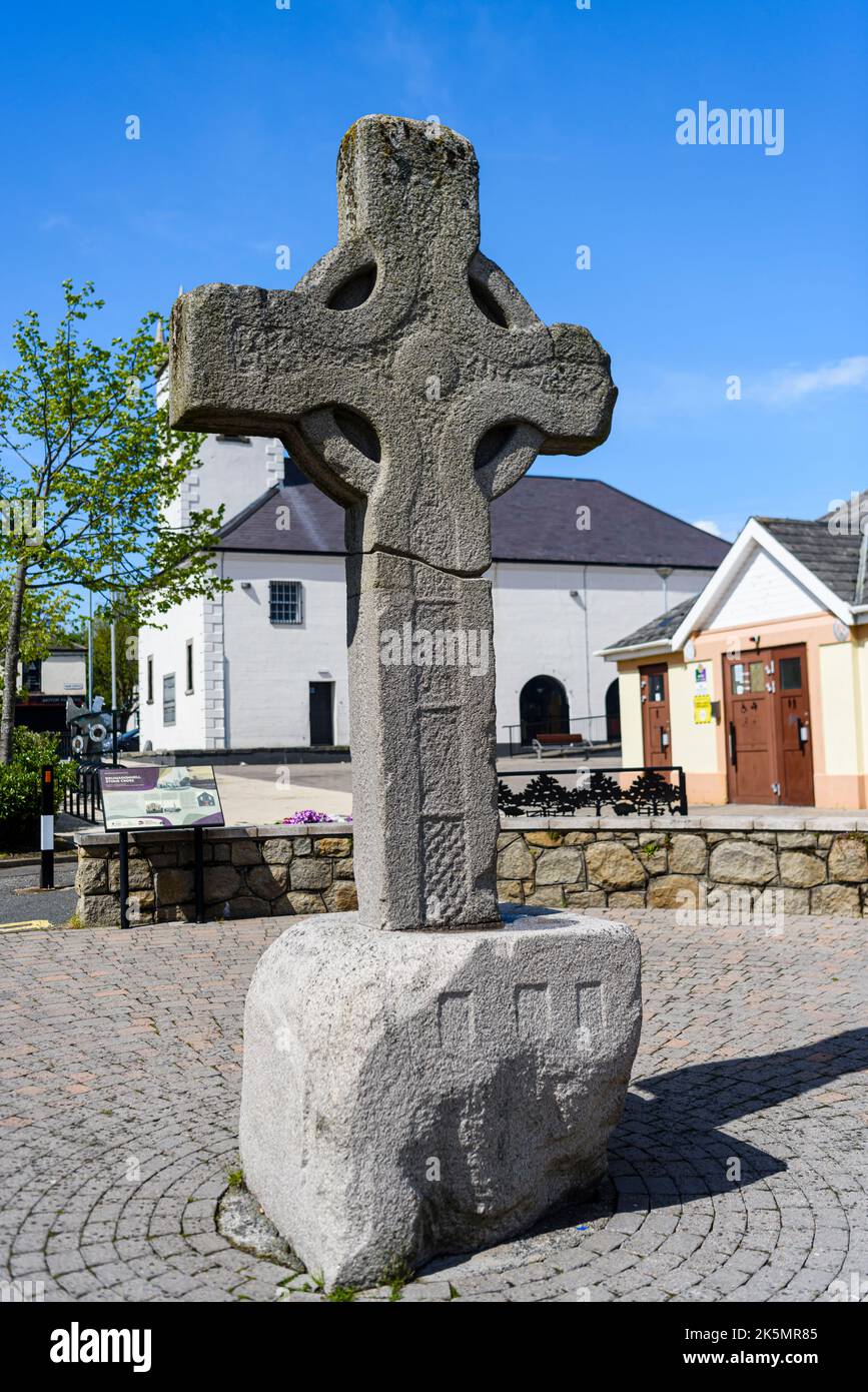 Celtic cross in the centre of Castlewellan, County Down, Northern Ireland, United Kingdom, UK Stock Photo